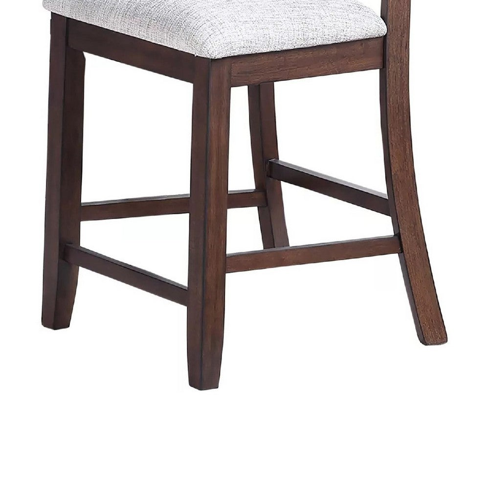 Benjara Rosanna Counter Height Chairs, Set of 2, White Fabric Foam Seat, Walnut Brown Wood