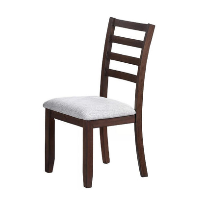 Benjara Rosanna Dining Chair, Set of 2, White Fabric Foam Seat, Walnut Brown Rubberwood