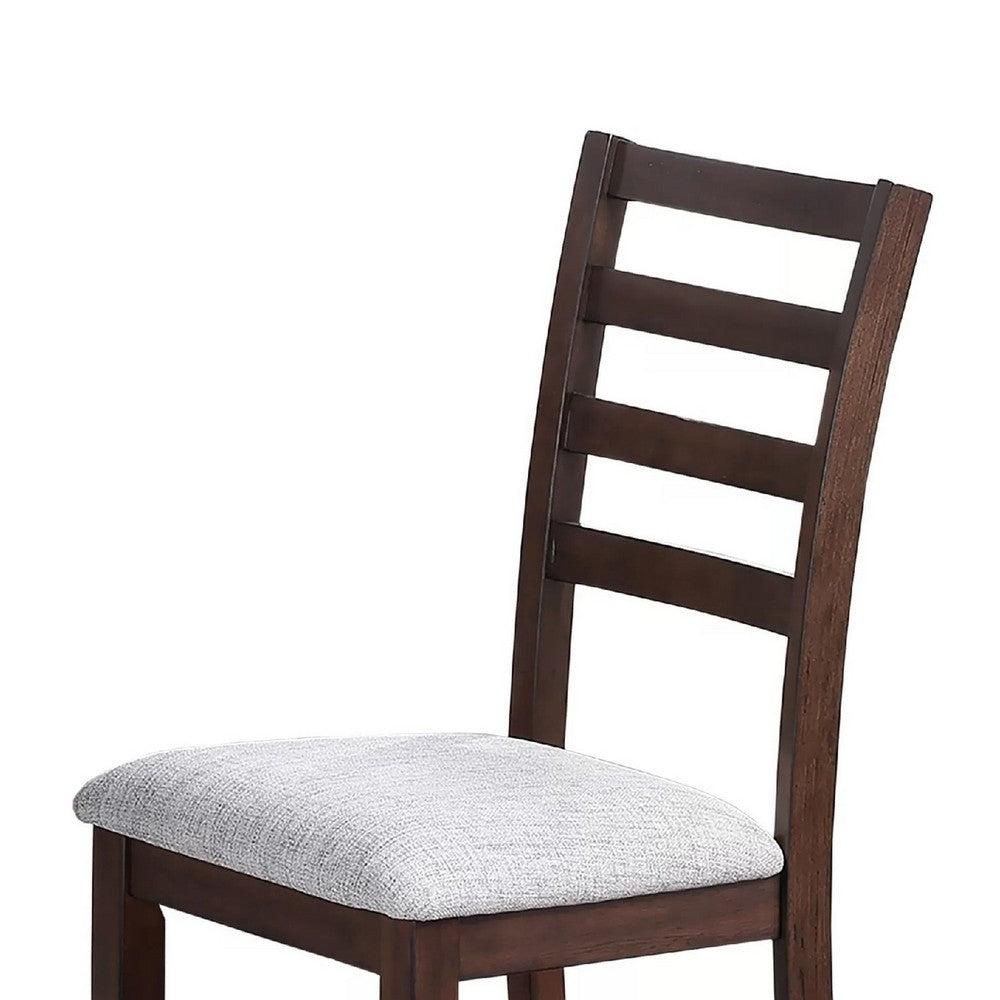 Benjara Rosanna Dining Chair, Set of 2, White Fabric Foam Seat, Walnut Brown Rubberwood