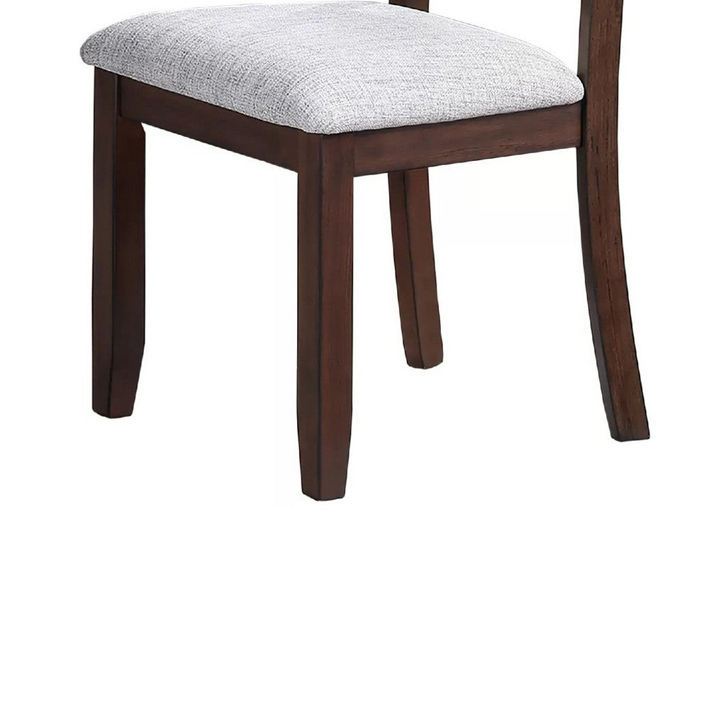 Benjara Rosanna Dining Chair, Set of 2, White Fabric Foam Seat, Walnut Brown Rubberwood