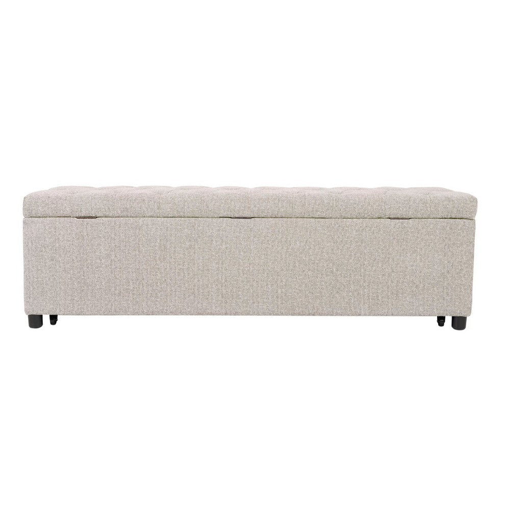 Benjara Kenny Ottoman, Underseat Drawer, Beige Button Tufted Boucle, 60 Inch