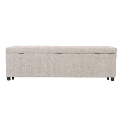 Benjara Kenny Ottoman, Underseat Drawer, Beige Button Tufted Boucle, 60 Inch
