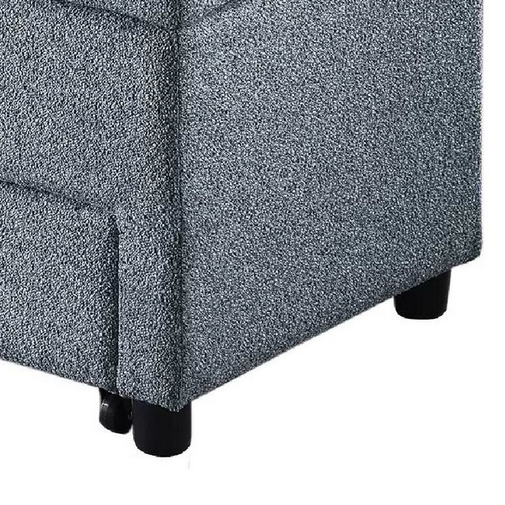 Benjara Kenny Ottoman, Underseat Drawer, Gray Button Tufted Boucle 60 Inch