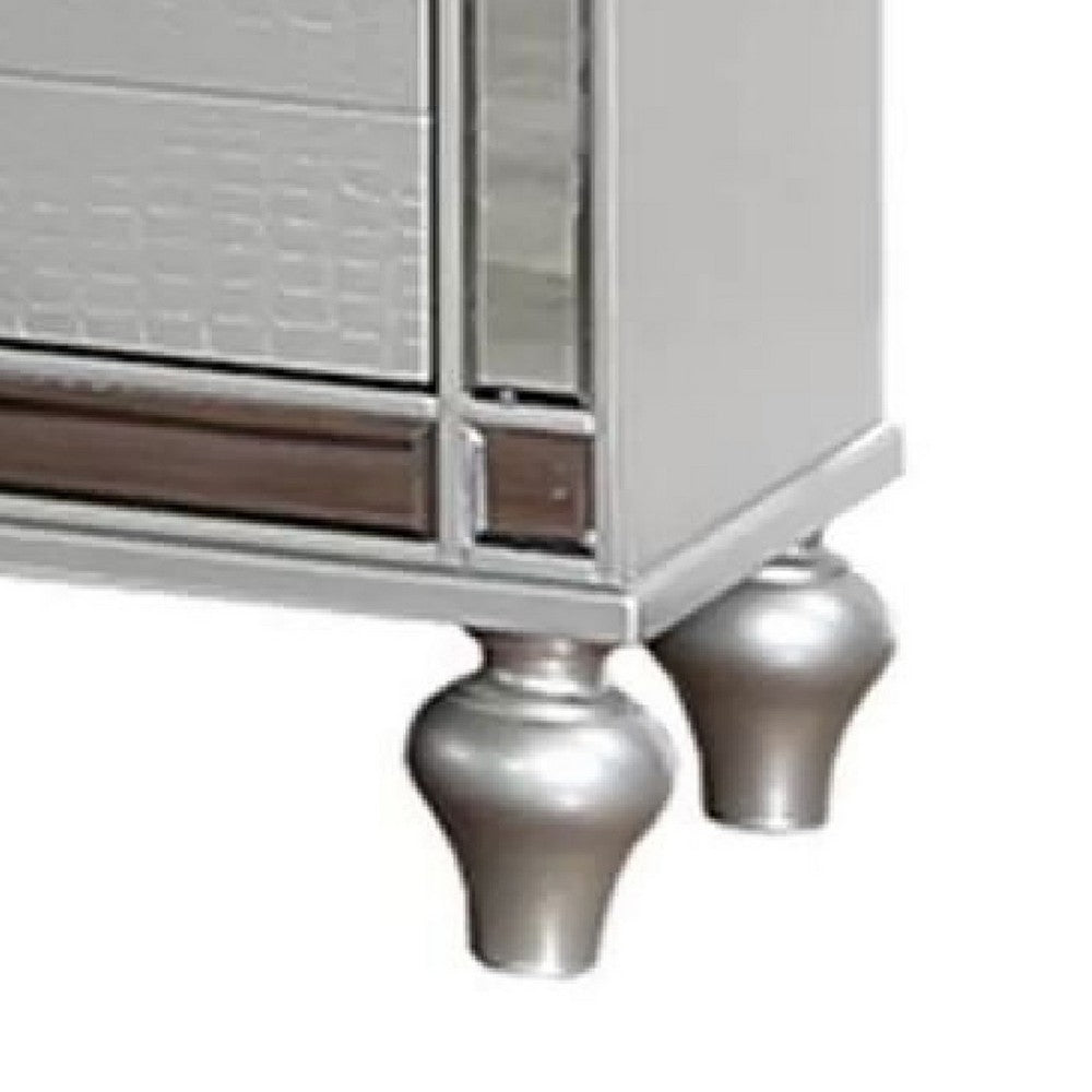 Benjara Bailey Nightstand with 2 Drawers And USB Port, Silver Acacia Wood