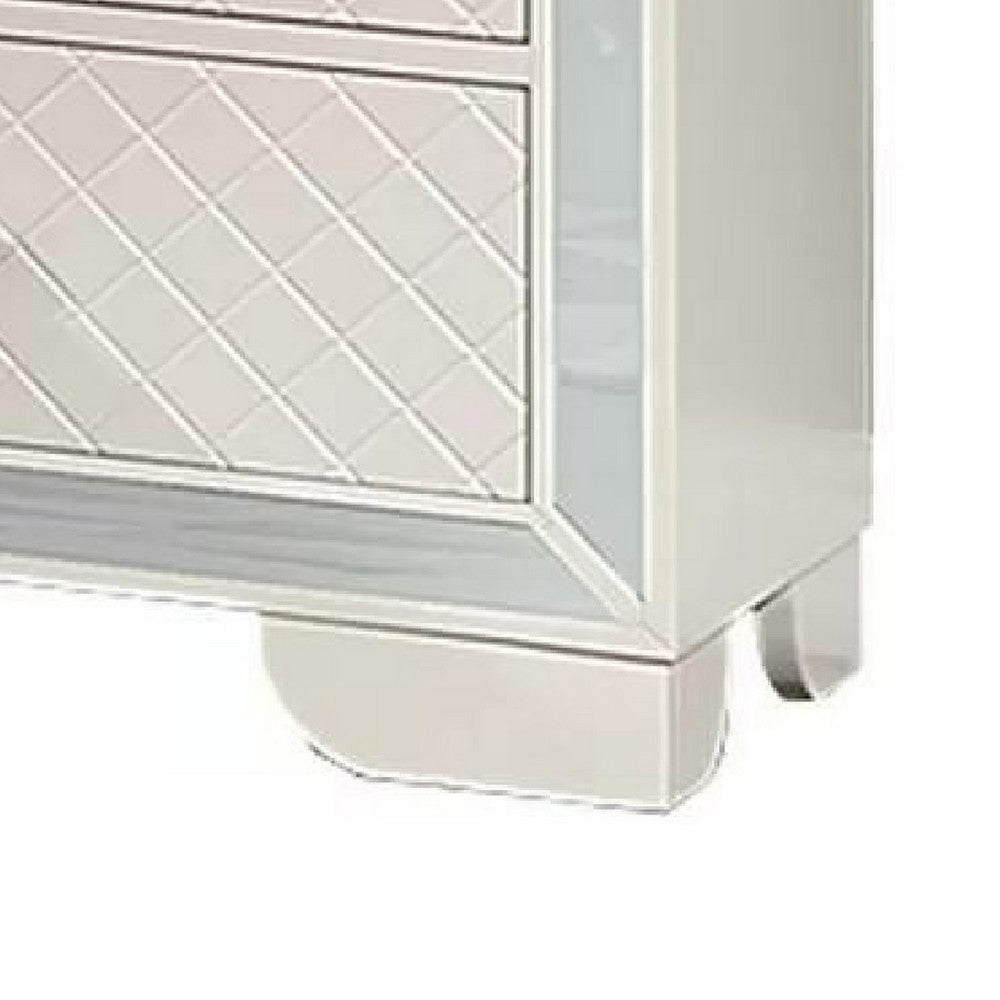 Benjara Athon Nightstand with 2 Drawers, Built-In Charging Port, Ivory Wood