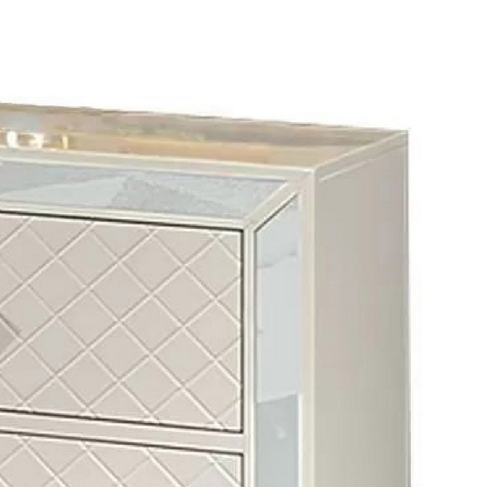 Benjara Athon Nightstand with 2 Drawers, Built-In Charging Port, Ivory Wood
