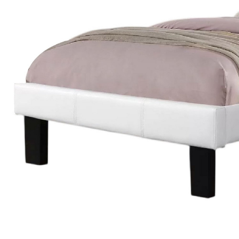 Benjara Mannie Twin Bed with Silver Trim, White Button Tufted Faux-Leather