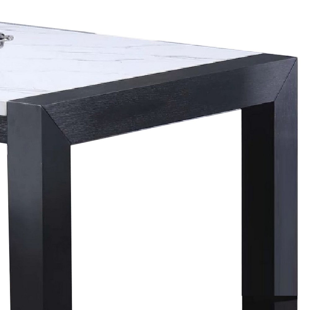 Benjara Shry Dining Table, Angular Design Faux-Marble Top, Gray Wood, 66 Inch