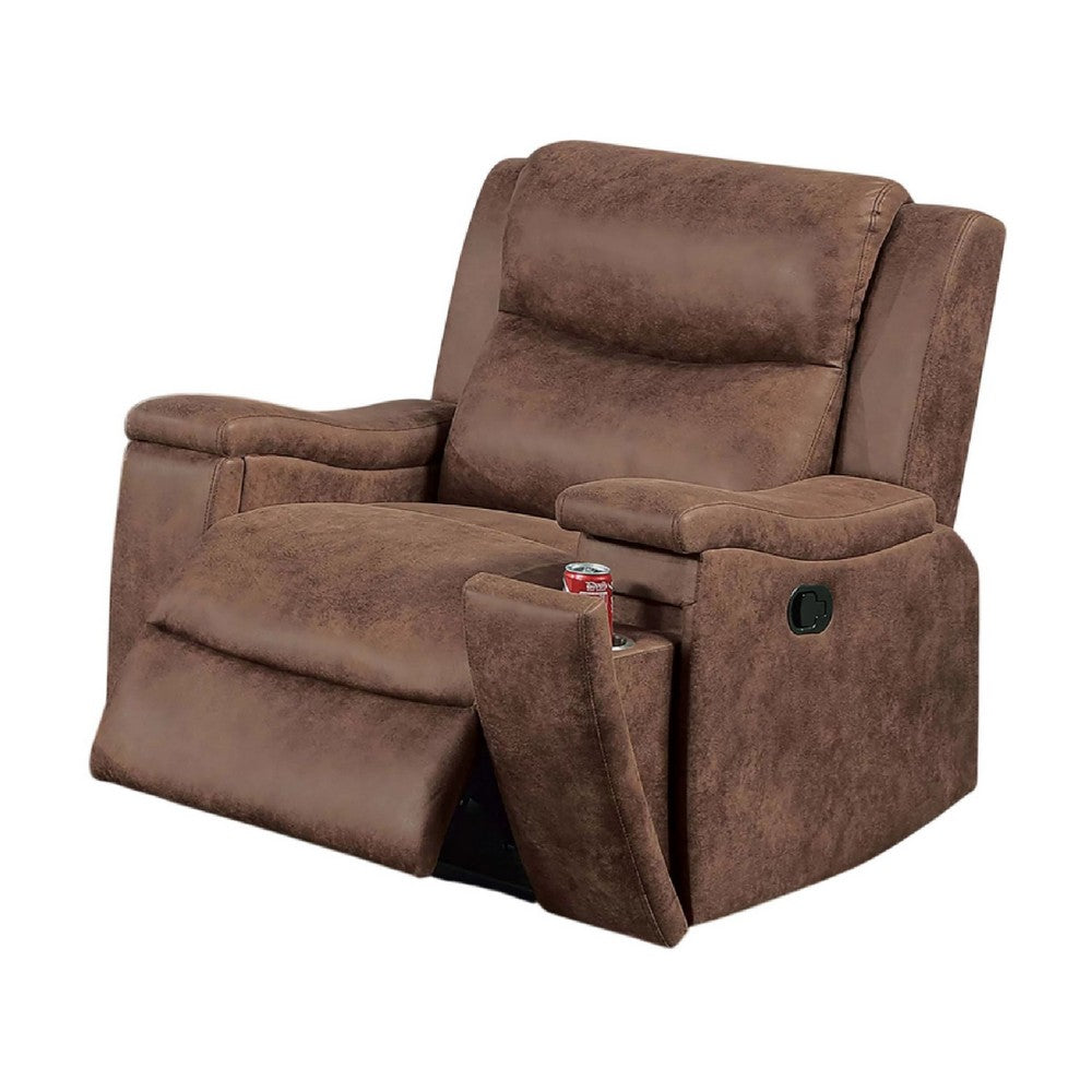 Benjara Verra Manual Recliner Lounge Chair, Walnut Tufted Faux Leather