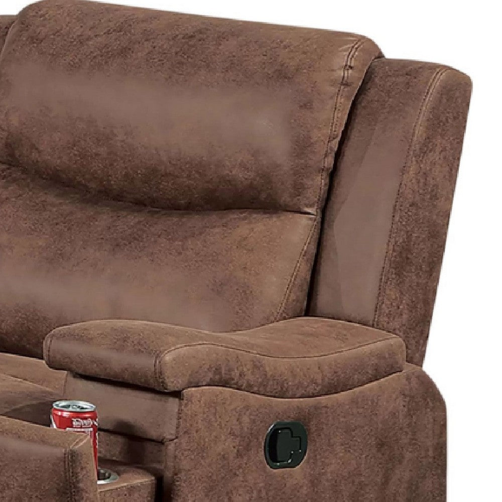 Benjara Verra Manual Recliner Lounge Chair, Walnut Tufted Faux Leather