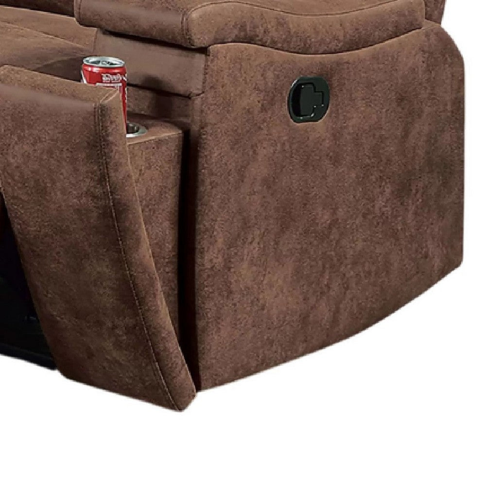 Benjara Verra Manual Recliner Lounge Chair, Walnut Tufted Faux Leather