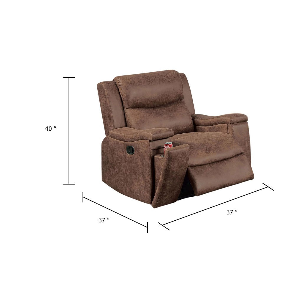 Benjara Verra Manual Recliner Lounge Chair, Walnut Tufted Faux Leather
