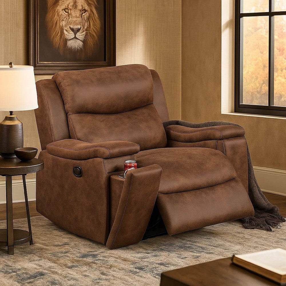 Benjara Verra Manual Recliner Lounge Chair, Walnut Tufted Faux Leather