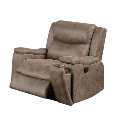 Benjara Verra Manual Recliner Lounge Chair, Auburn Tufted Faux Leather