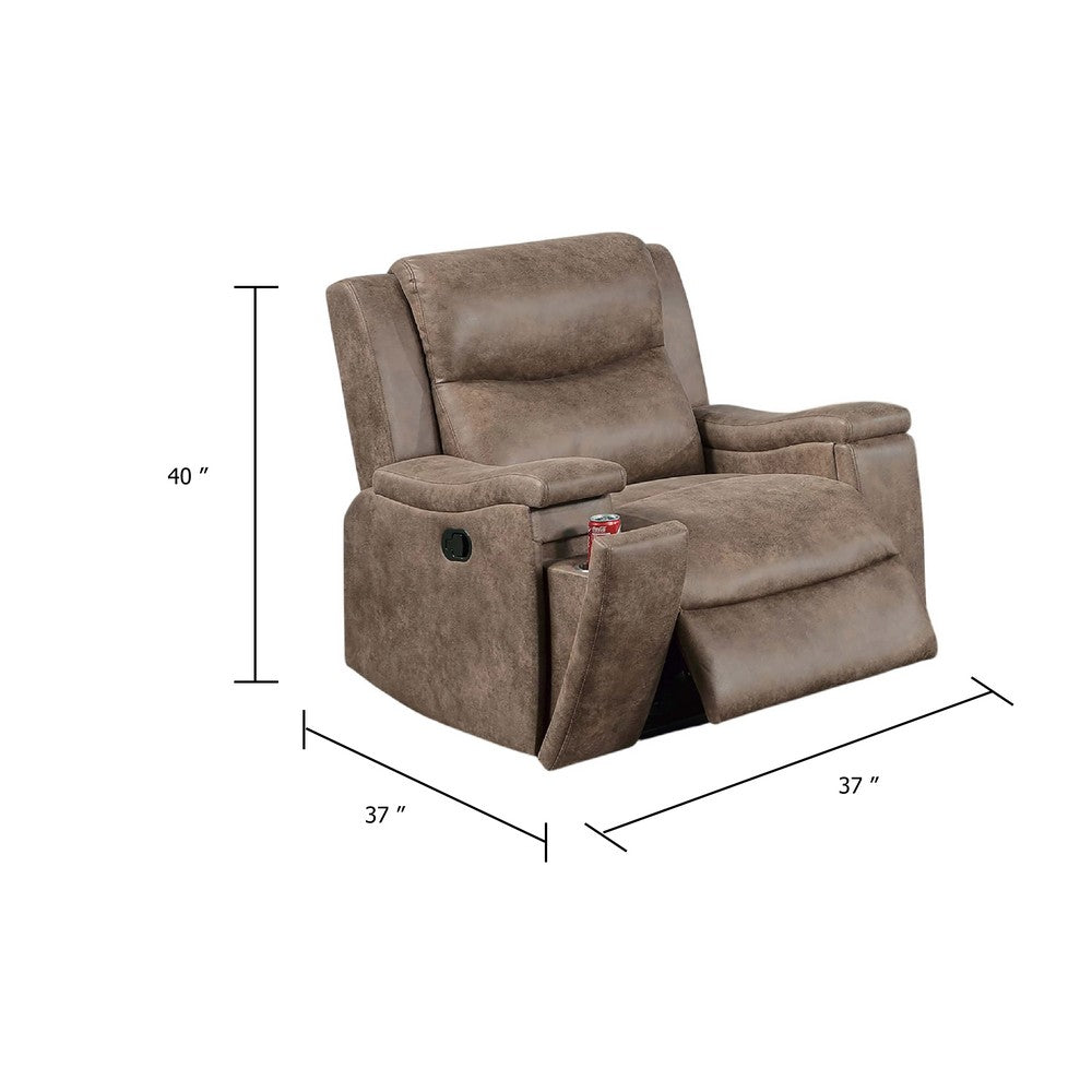 Benjara Verra Manual Recliner Lounge Chair, Auburn Tufted Faux Leather