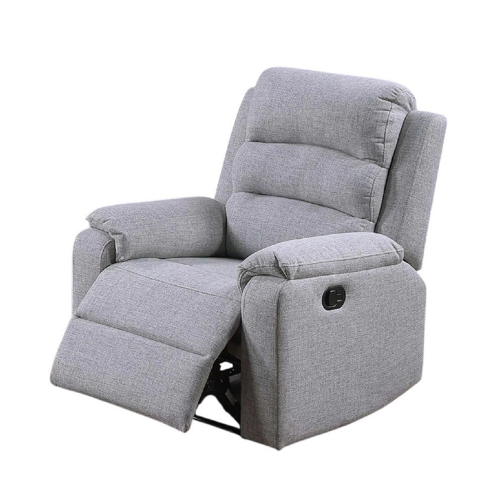 Benjara Sonia Manual Recliner Chair, Bone White Channel-Tufted Burlap