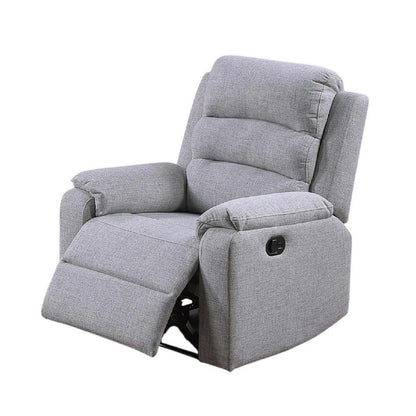 Benjara Sonia Manual Recliner Chair, Bone White Channel-Tufted Burlap