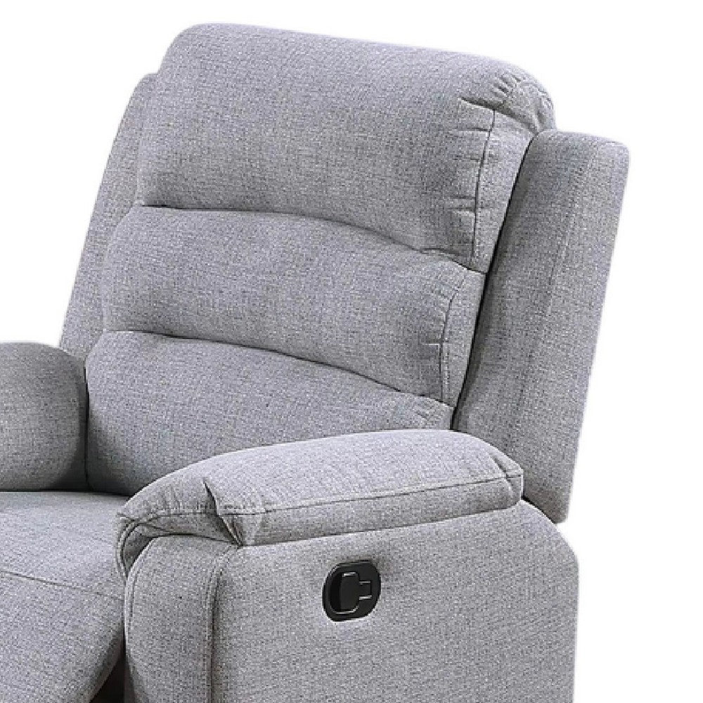 Benjara Sonia Manual Recliner Chair, Bone White Channel-Tufted Burlap