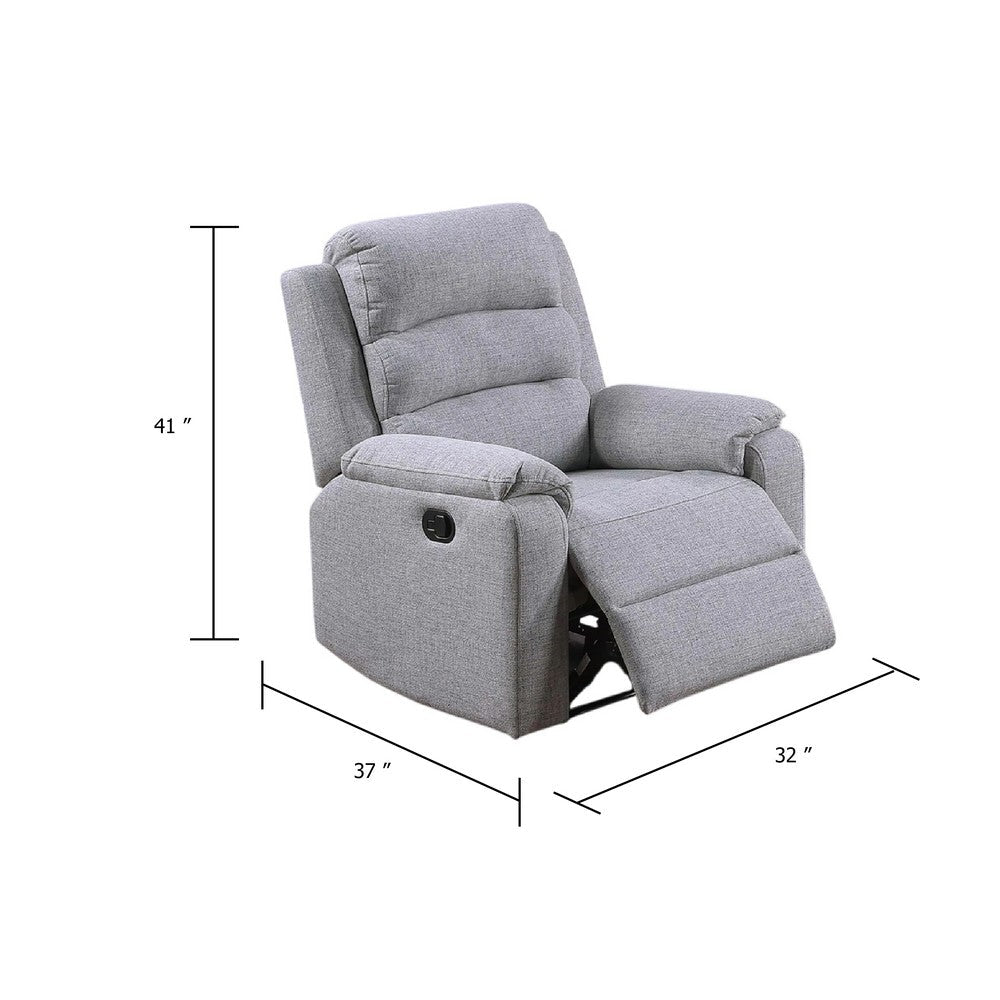 Benjara Sonia Manual Recliner Chair, Bone White Channel-Tufted Burlap