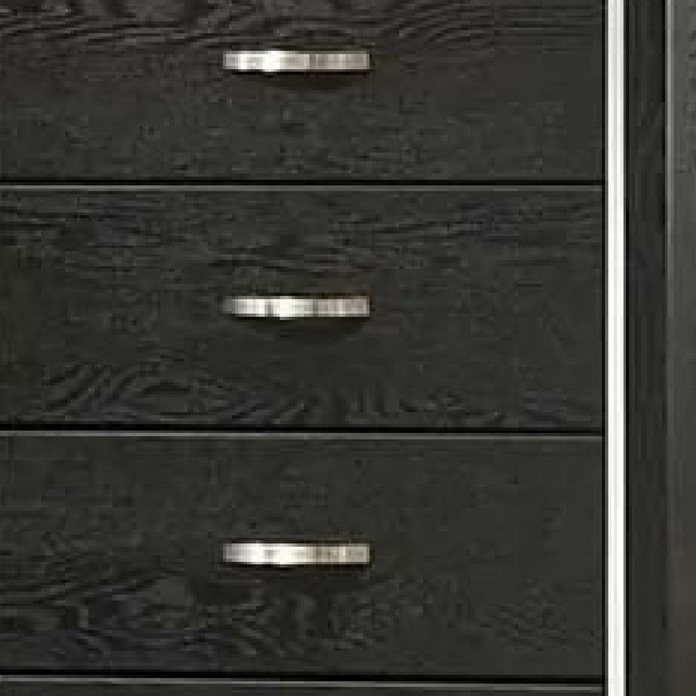 Benjara Lyla Tall Dresser Chest, Glam Silver Trim, 4 Drawer, Black Wood