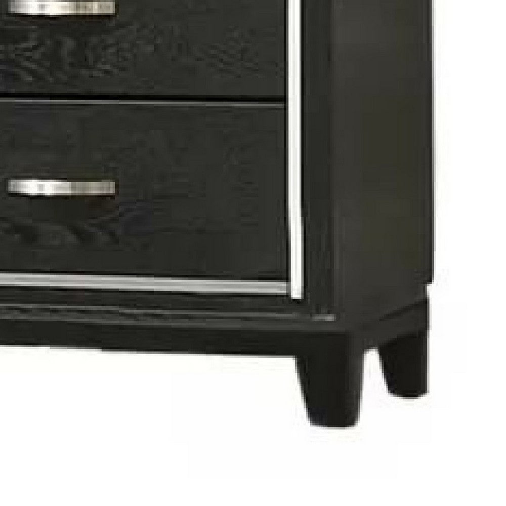 Benjara Lyla Tall Dresser Chest, Glam Silver Trim, 4 Drawer, Black Wood