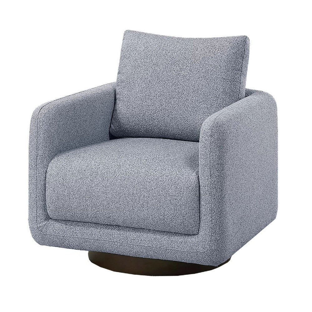 Benjara Wade Swivel Armchair with 360 Rotation And Square Frame, Gray Boucle