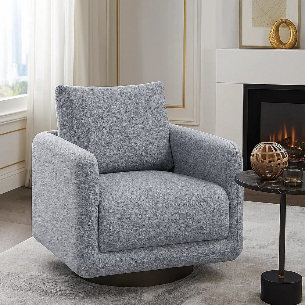 Benjara Wade Swivel Armchair with 360 Rotation And Square Frame, Gray Boucle