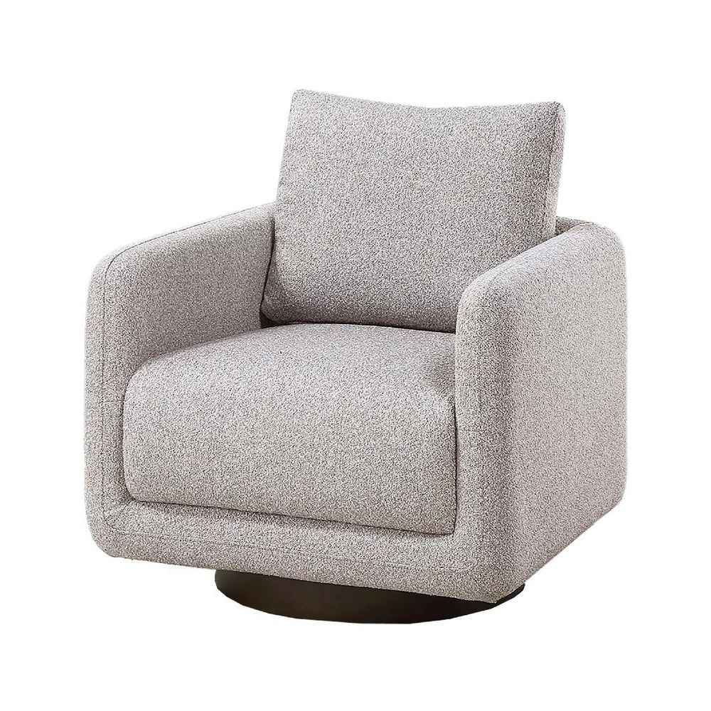 Benjara Wade Swivel Armchair with 360 Rotation, Square Frame, Beige Boucle
