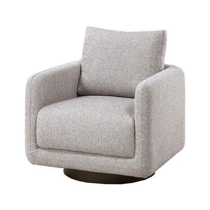 Benjara Wade Swivel Armchair with 360 Rotation, Square Frame, Beige Boucle