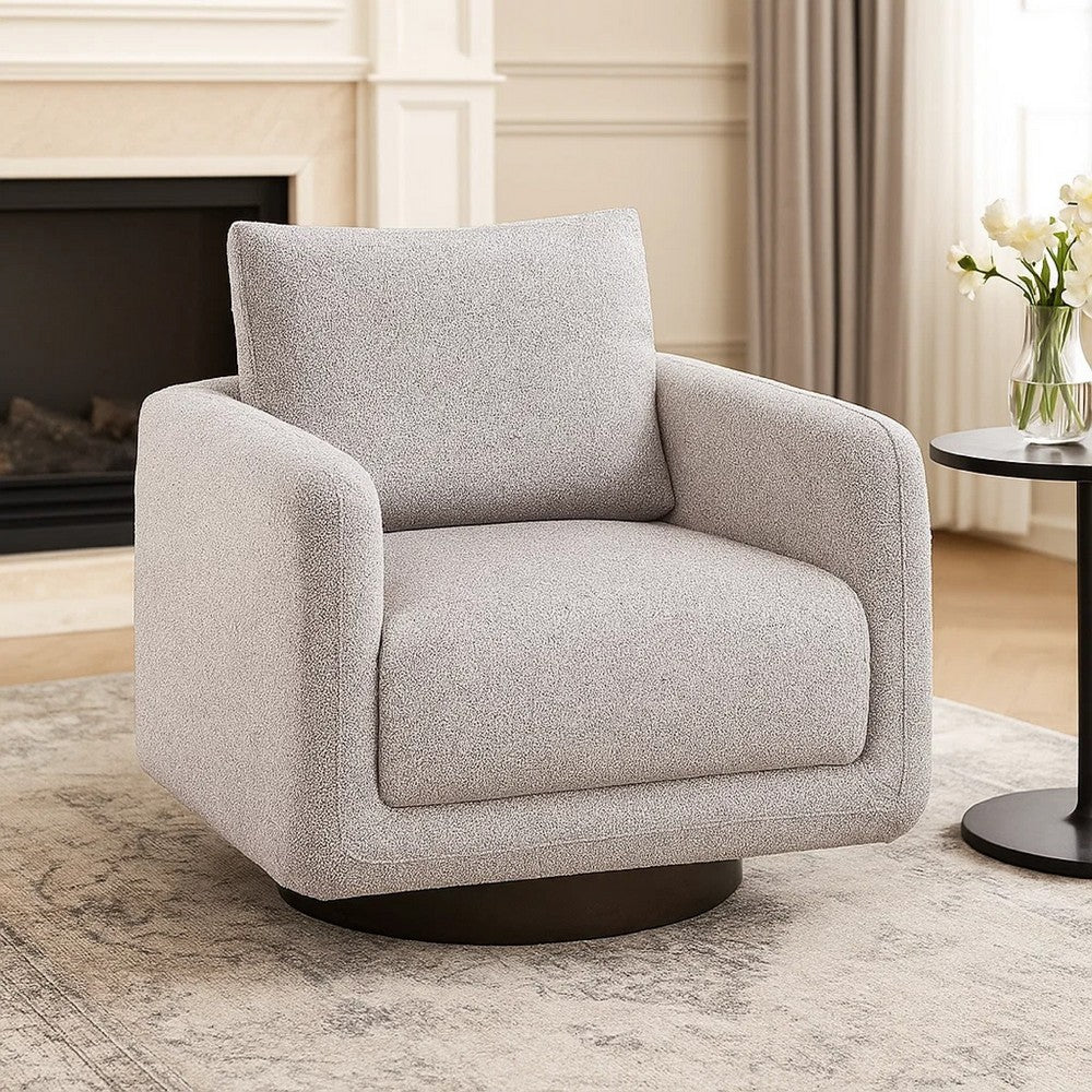 Benjara Wade Swivel Armchair with 360 Rotation, Square Frame, Beige Boucle