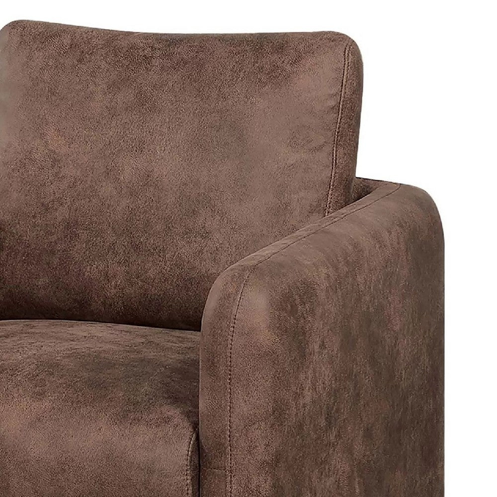 Benjara Wade Swivel Armchair, Square Frame, Walnut Brown Faux Leather