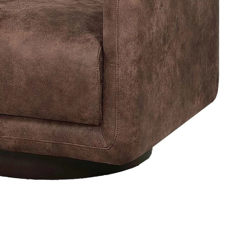 Benjara Wade Swivel Armchair, Square Frame, Walnut Brown Faux Leather