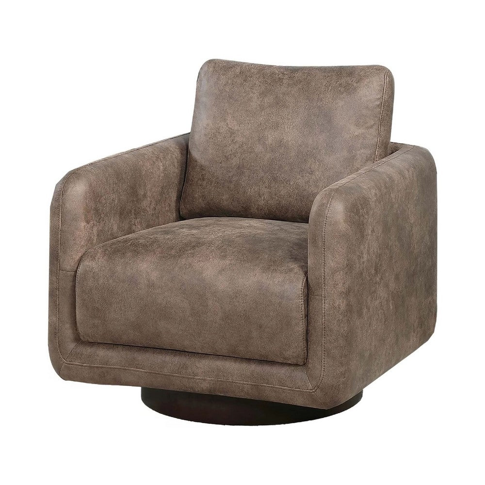Benjara Wade Swivel Armchair, Square Frame, Auburn Red Faux Leather