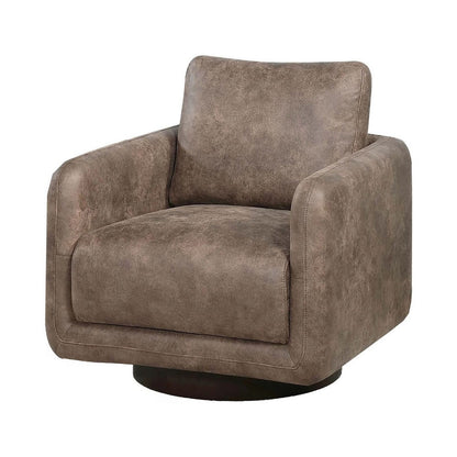 Benjara Wade Swivel Armchair, Square Frame, Auburn Red Faux Leather