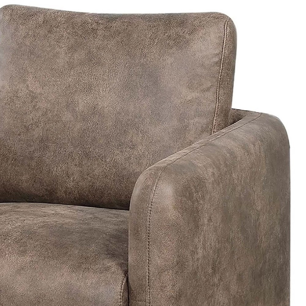Benjara Wade Swivel Armchair, Square Frame, Auburn Red Faux Leather