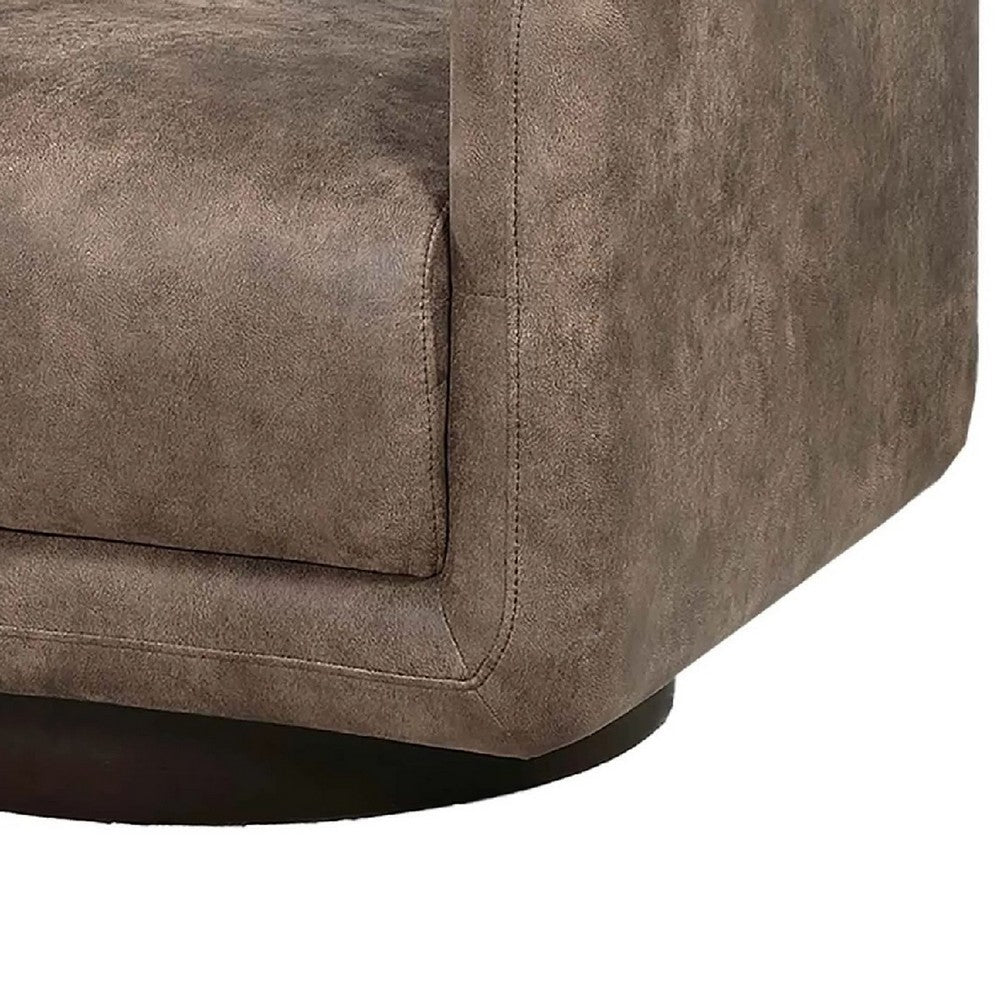 Benjara Wade Swivel Armchair, Square Frame, Auburn Red Faux Leather