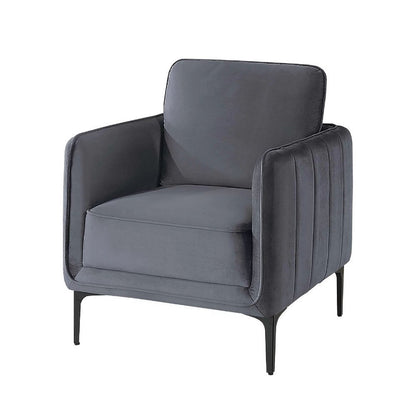 Benjara Reniz Accent Club Chair, Gray Velvet, Foam Cushions, Metal Legs