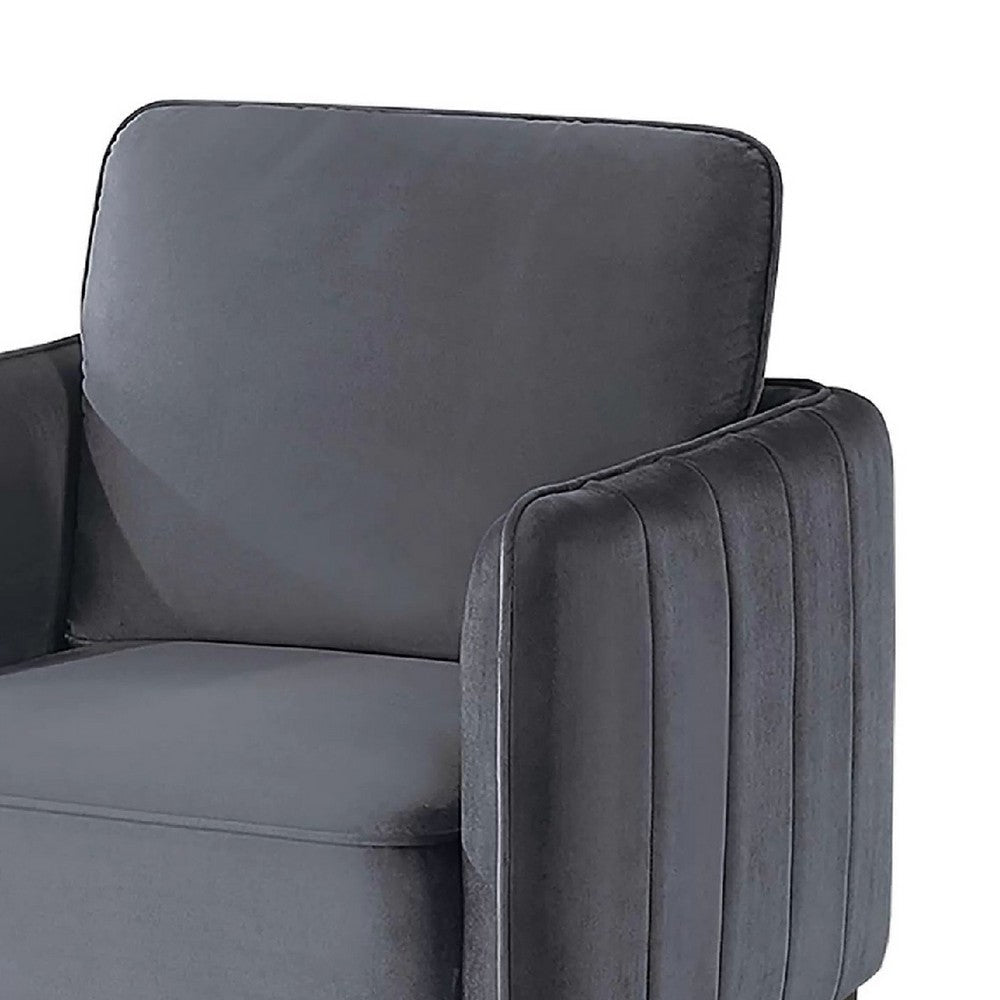Benjara Reniz Accent Club Chair, Gray Velvet, Foam Cushions, Metal Legs