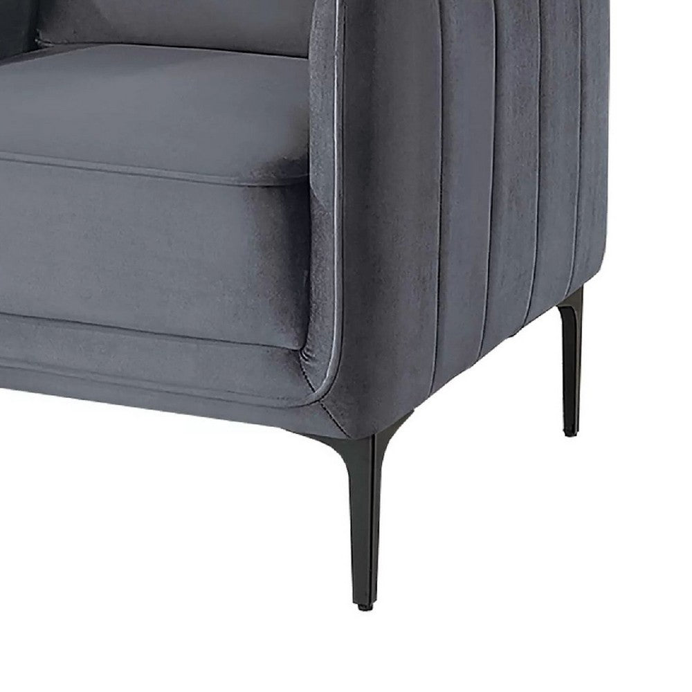 Benjara Reniz Accent Club Chair, Gray Velvet, Foam Cushions, Metal Legs