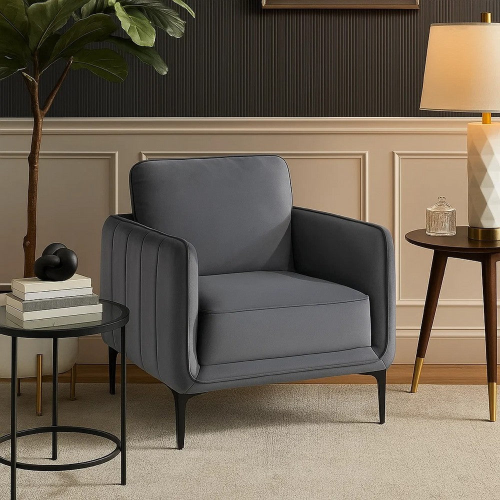 Benjara Reniz Accent Club Chair, Gray Velvet, Foam Cushions, Metal Legs
