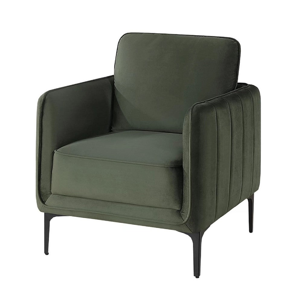 Benjara Reniz Accent Club Chair, Dark Green Velvet, Foam Cushions, Metal Legs