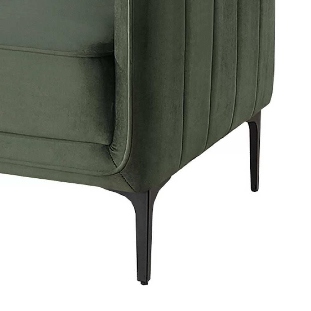 Benjara Reniz Accent Club Chair, Dark Green Velvet, Foam Cushions, Metal Legs