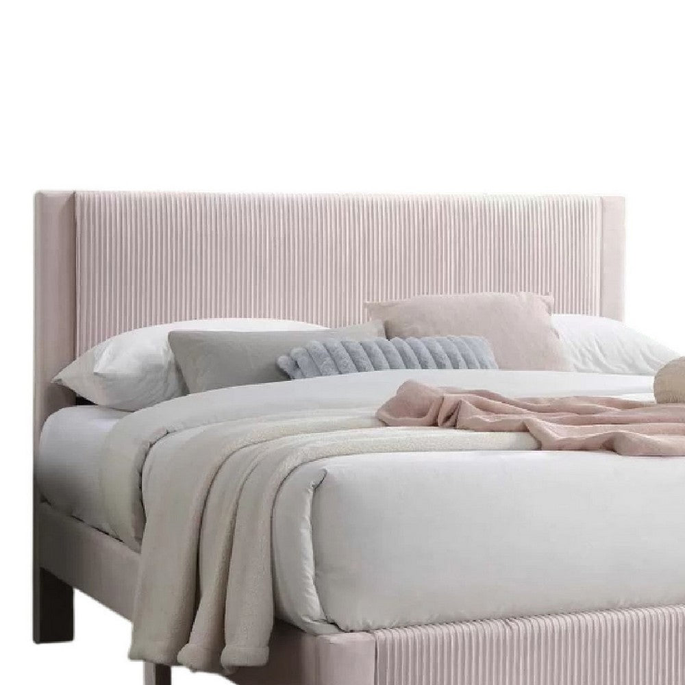 Benjara Daisy Full Bed w Drawer, Light Pink Corduroy Upholstery, Foam Headboard