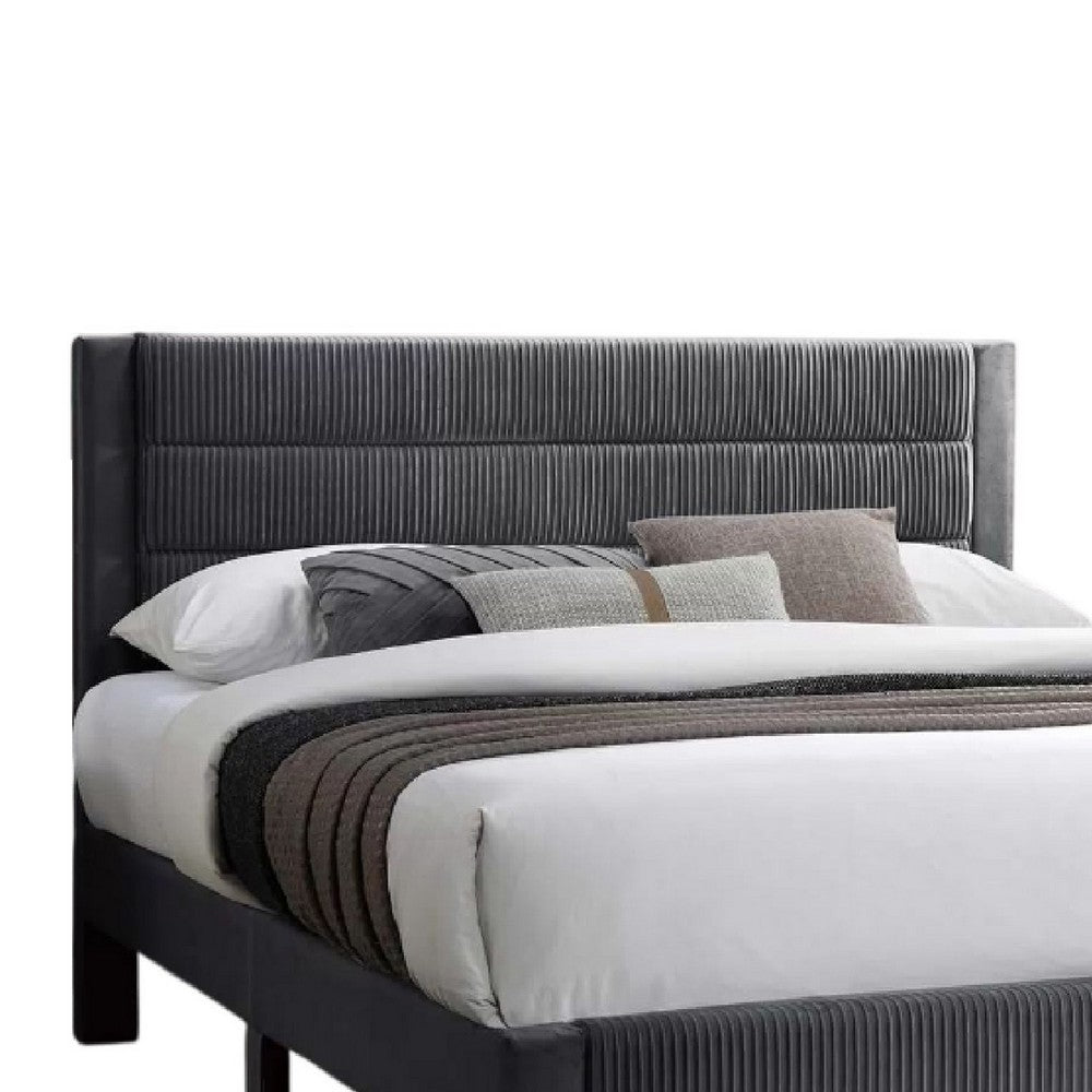 Benjara Daisy Full Bed w Drawer, Charcoal Gray Corduroy Upholstery, Foam