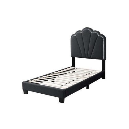Benjara Roxy Twin Bed, Charcoal Gray Wool, LED Lighting, Padded Headboard
