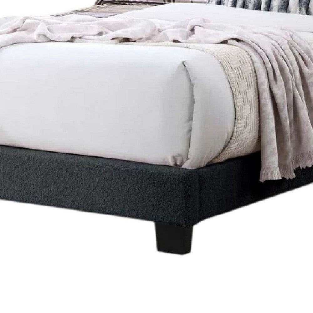 Benjara Roxy Twin Bed, Charcoal Gray Wool, LED Lighting, Padded Headboard