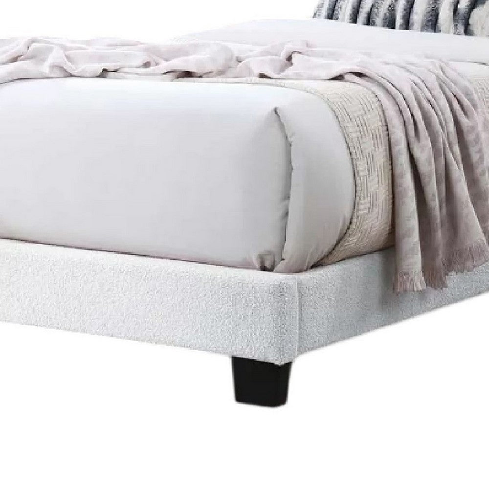 Benjara Roxy Twin Bed, White Wool Upholstery, LED Lighting, Padded Headboard