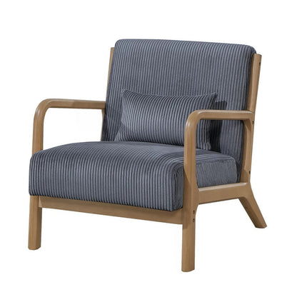 Benjara Jerime Accent Chair, Dark Gray Corduroy Fabric, 1 Pillow, Brown Wood