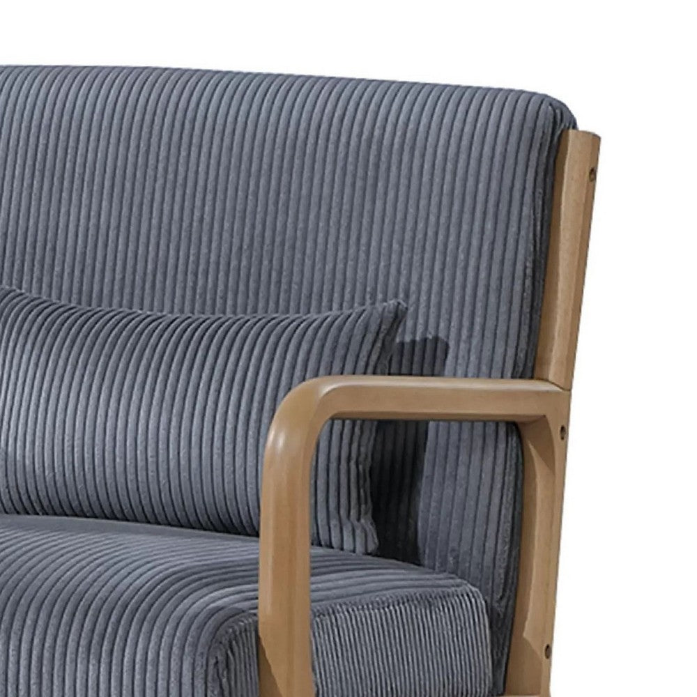 Benjara Jerime Accent Chair, Dark Gray Corduroy Fabric, 1 Pillow, Brown Wood
