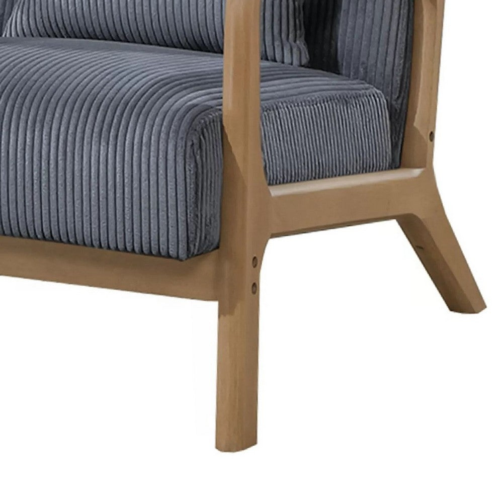 Benjara Jerime Accent Chair, Dark Gray Corduroy Fabric, 1 Pillow, Brown Wood